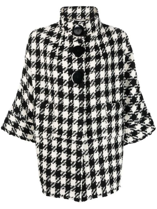 Check-pattern crop-sleeve jacket - Black