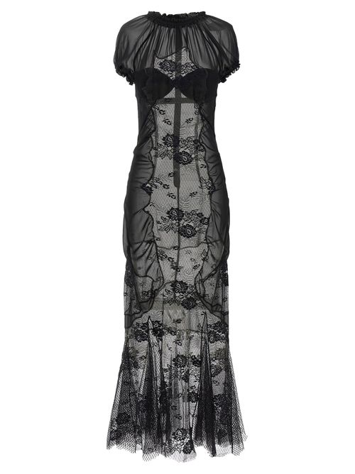 Lace Tulle Midi Dress — Black