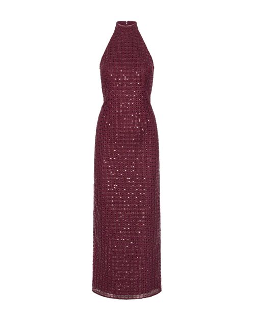 Beaded and Sequined Maxi Dress — Burgundy