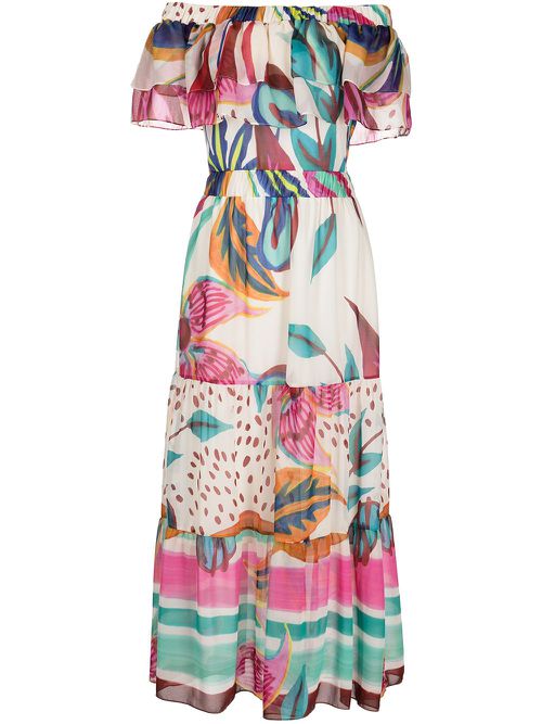 Floral-print off-the-shoulder midi dress - Multicolour