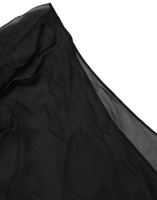 Sheer Silk Chiffon One-Shoulder Wrap Blouse — Black
