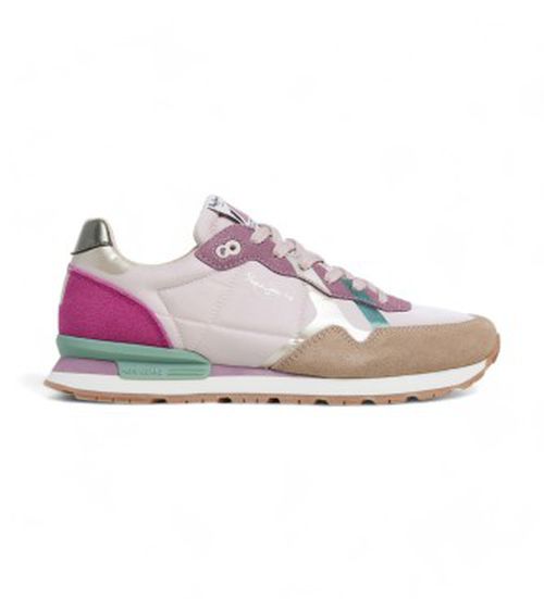 Pepe Jeans for woman. PLS40021 Brit Prints pink leather trainers (36), Flat, Suede, Laces, Casual