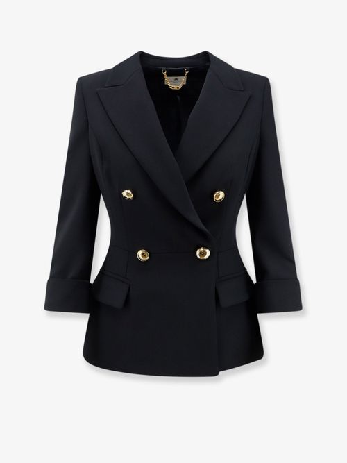 Double-Breasted Stretch Fabric Blazer — Black