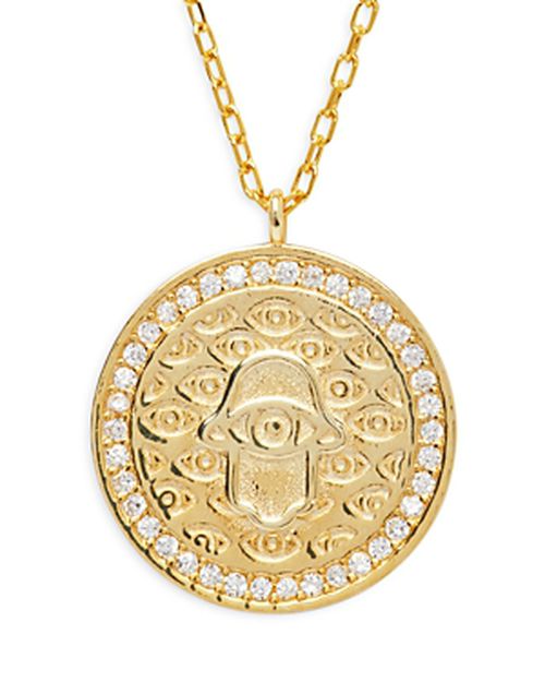 G Hamsa Pave Evil Eye Pendant Necklace in 14K Gold Plated Sterling Silver, 16-18