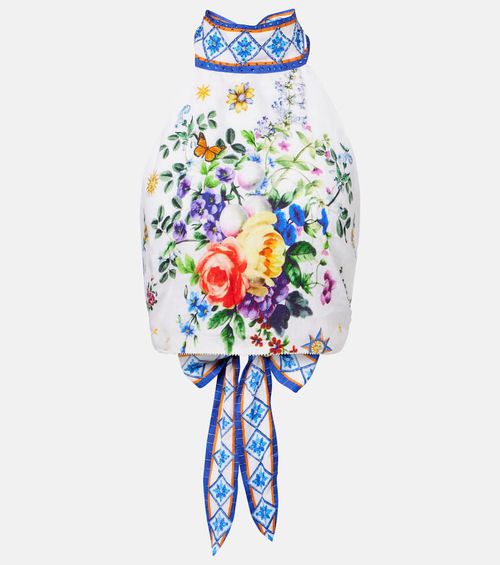 Embellished halterneck linen top