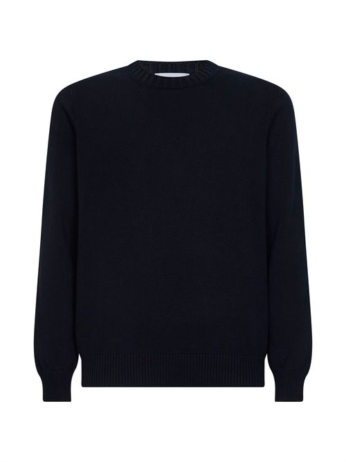 Cotton Knit Crewneck Sweater — Navy