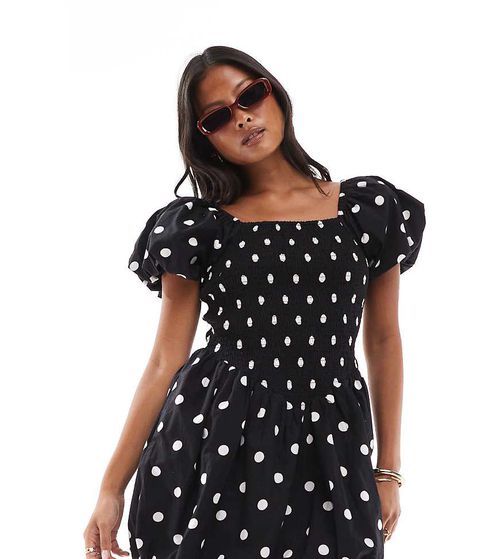 Bubble hem mini dress in black polka dots-Multi