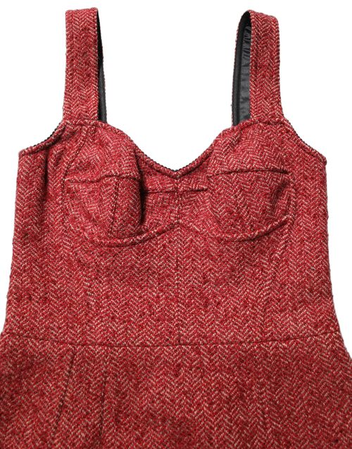 Tweed Belted A-Line Mini Dress — Red