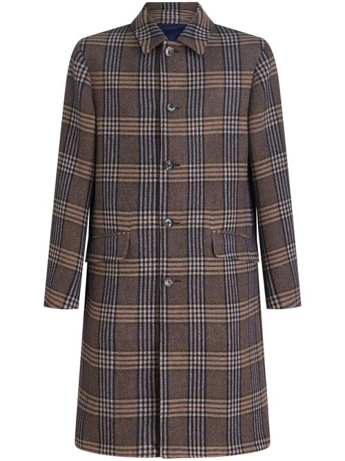 Plaid-check pattern coat - Brown