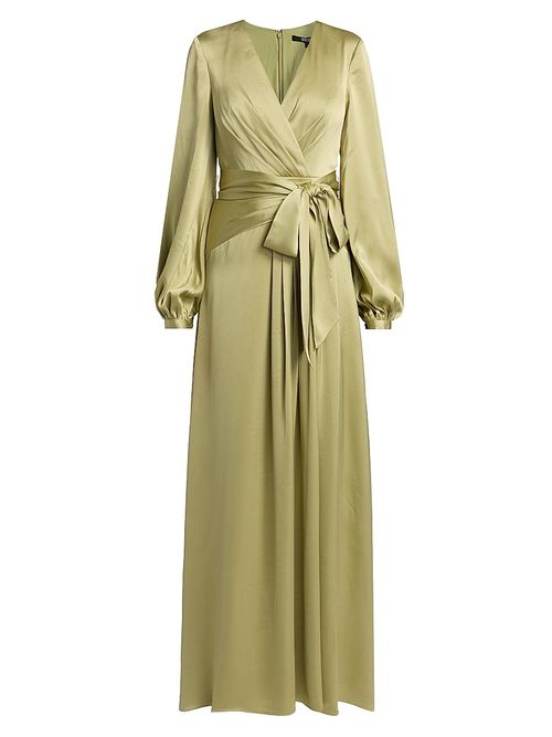 Women's Satin V-Neck Blouson Gown - Sage