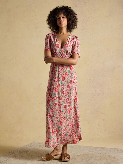 Lainey Pink Floral Print Bias Cut Midi Dress