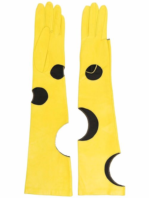 Cut out-detail leather gloves - Yellow