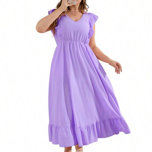 yes fashion dress YESFASHION Women's V-neck Casual Dress Purple  Yesfashion