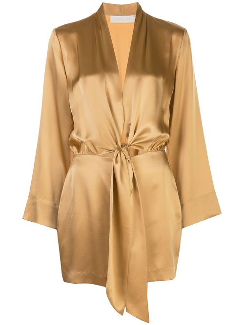 Tie-front silk satin minidress - Yellow