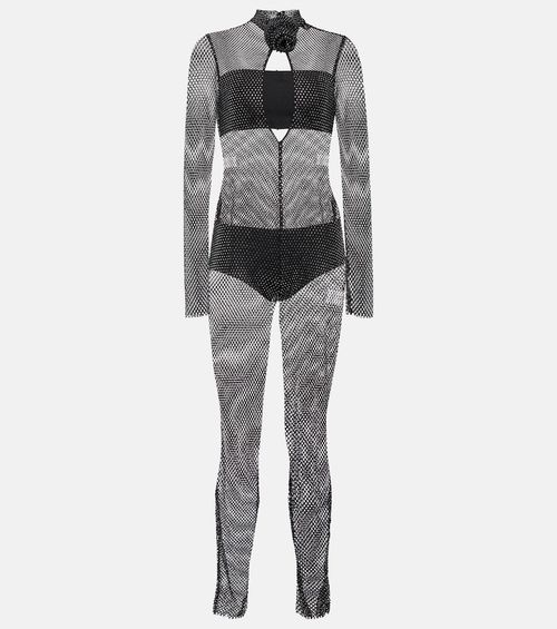 Crystal-embellished mesh jumpsuit