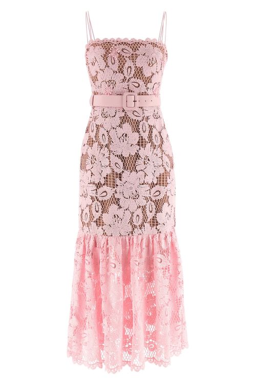 'Pink Crochet Lace Midi' Dress