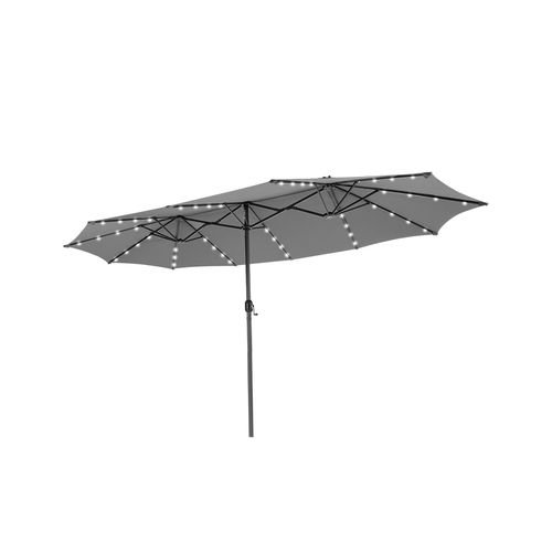 445 cm Twin Patio Umbrella Double-Sided Umbrella with 48 LED Lights-Grey