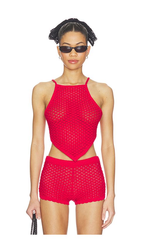 Lovers and Friends Daniella Pointelle Tie-Back Tank in Red. XS. Also in XXS, S, M