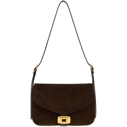 Balenciaga Dark Brown Suede Medium Clicca Shoulder Bag