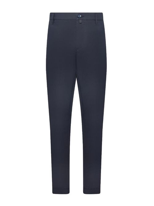Navy Blue Cotton Blend Tapered Leg Trousers