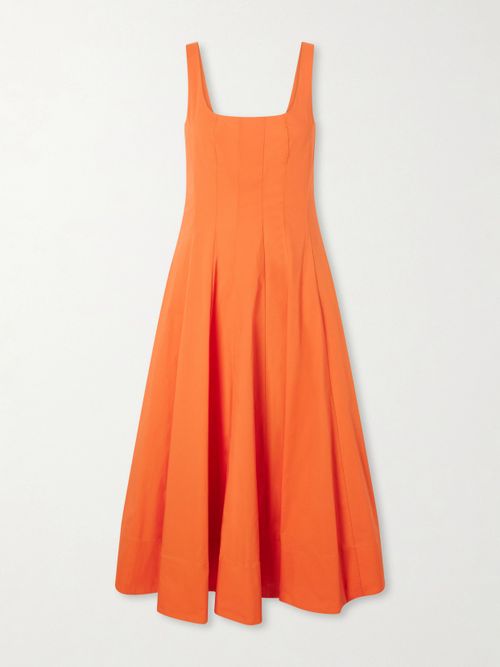 Wells Pleated Cotton-blend Poplin Midi Dress
