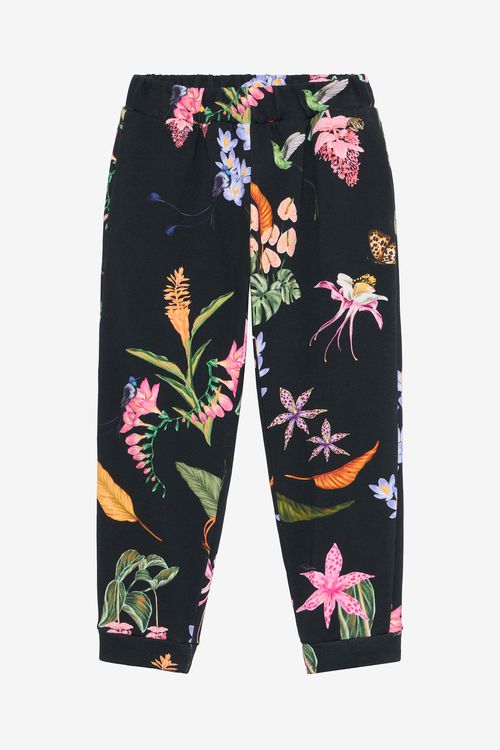 Black Track Pants With Tropical Print
