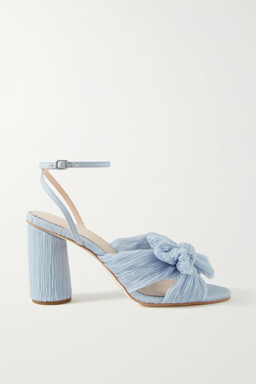 Camellia Bow-embellished Plissé-organza Sandals - Blue