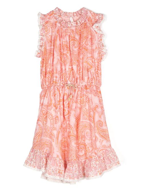 Ottie paisley-print pleated dress - Pink