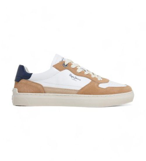 Pepe Jeans for man. PMS00019 Camden Nature Brown Leather Sneakers (42), White, Flat, Suede, Laces, Casual