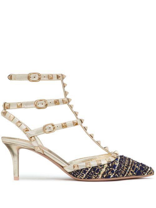 Rockstud 65mm tweed cage pumps - Neutrals