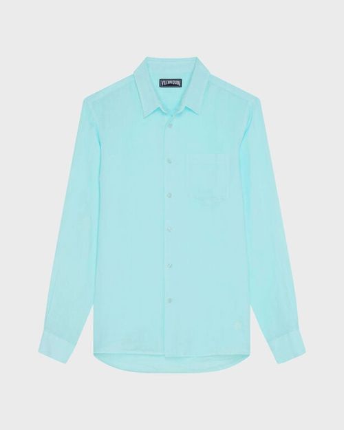 Men Linen Shirt Solid - Shirt - Caroubis - Blue