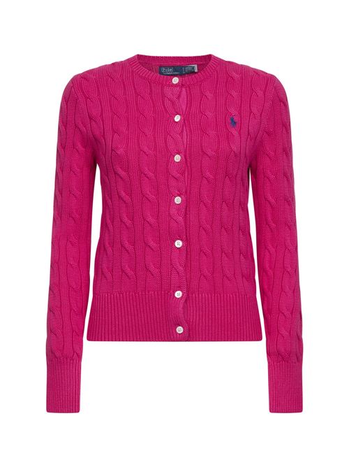 Cable-Knit Cotton Cardigan — Pink