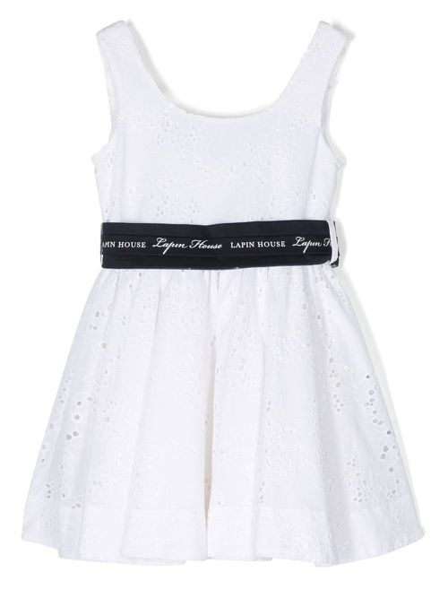 Logo-tape broderie anglaise dress - White