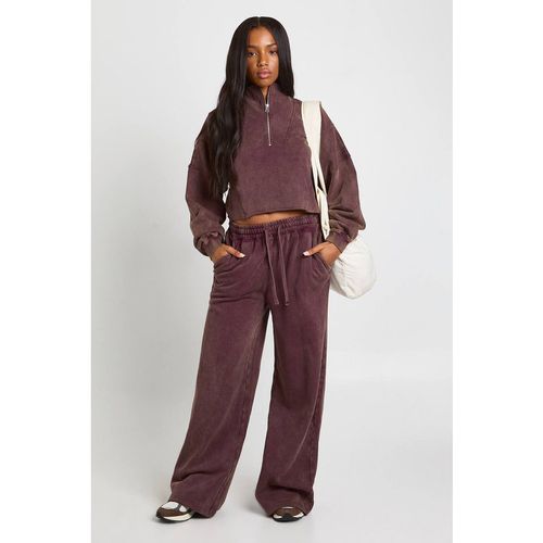 Boohoo Women's Washed Half Zip Funnel Neck Tracksuit in Chocolate | : Large