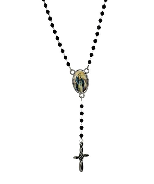 Black Beads Chain Rosary Necklace 