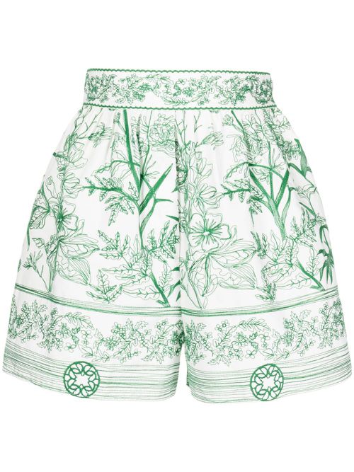 Floral-print high-waist shorts - White