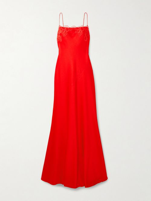 Lace-trimmed Satin-crepe Gown - Red