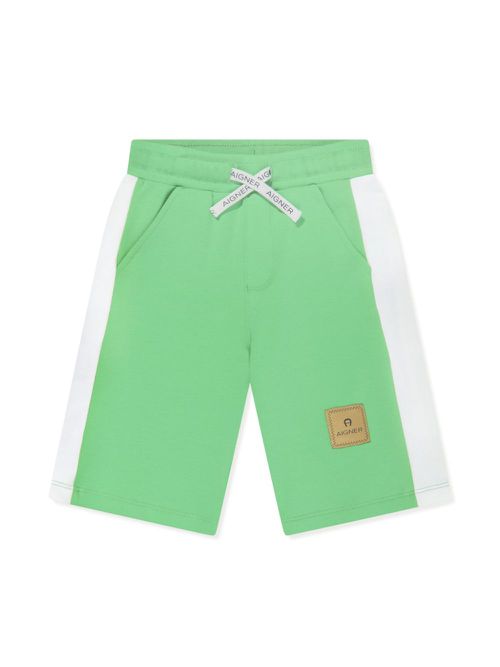 Logo-appliqué cotton track shorts - Green
