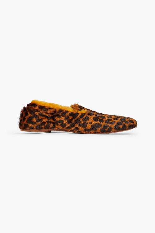 Leopard-print faux fur loafers