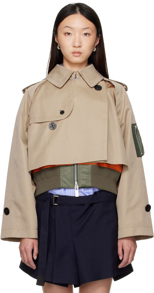 Beige Cotton Gabardine x Nylon Twill Jacket