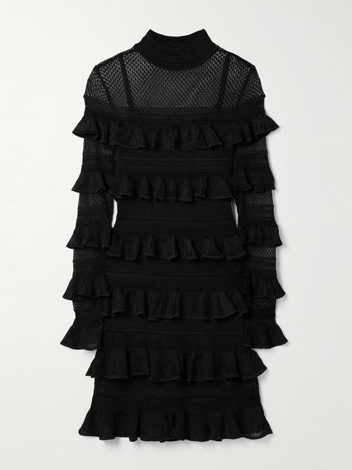 Zimmermann | Crush Paneled Ruffled Ribbed-knit And Crochet Mini Dress -  Black | Realry