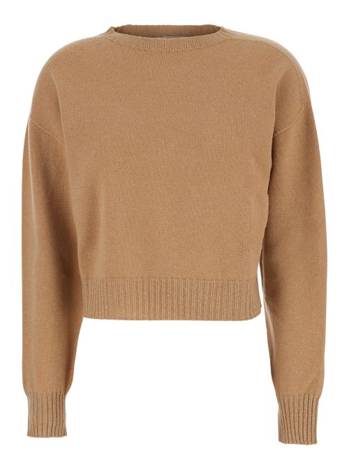 Wool and Cashmere Crew Neck Sweater — Beige