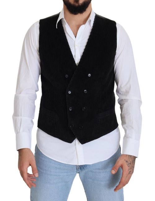 Double-Breasted Cotton Vest — Black