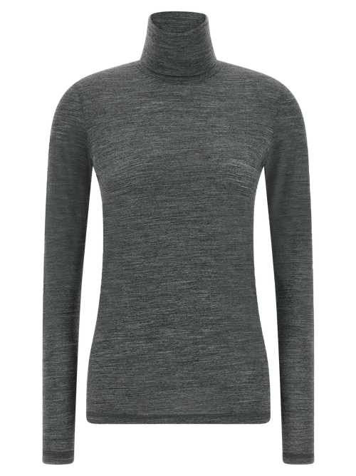 Virgin Wool Blend Knit Turtleneck — Gray