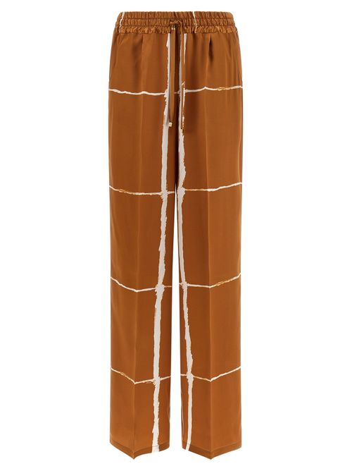 Graphic-Striped Silk Satin Trousers — Camel