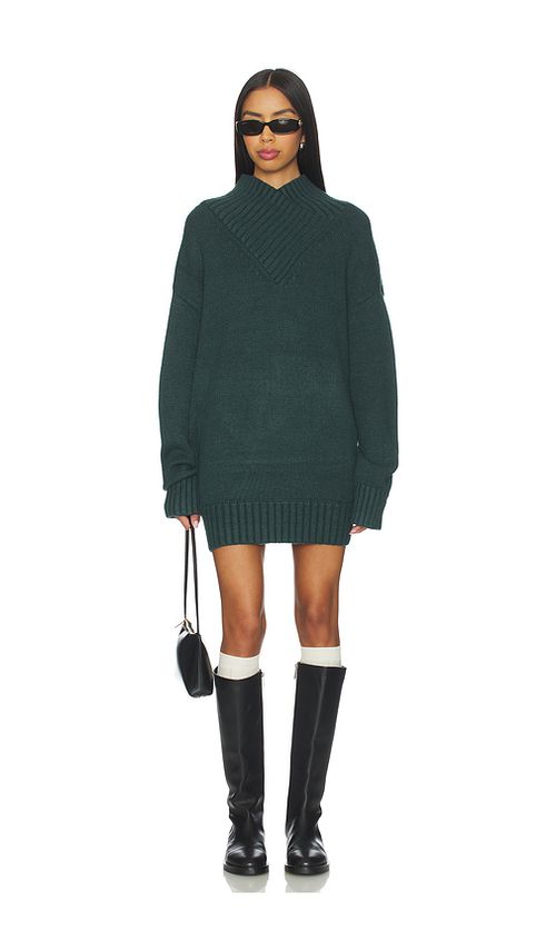 SEROYA Dessa Chunky Sweater Dress in Dark Green. L. Also in XS