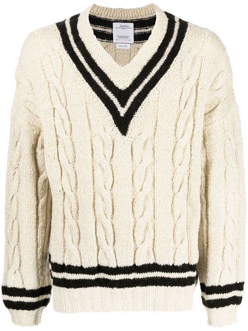 Cable-knit V-neck jumper - White