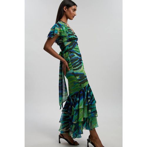 Karen Millen Women's Animal Ruffle Sleeve Button Through Maxi Dre