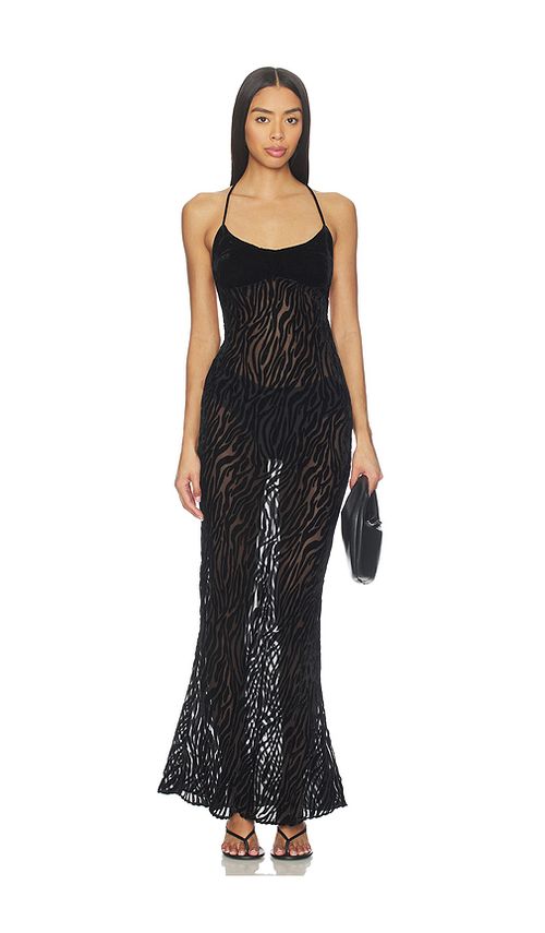 GUIZIO Burnout Velvet Maxi Dress in Black. L also in M, S