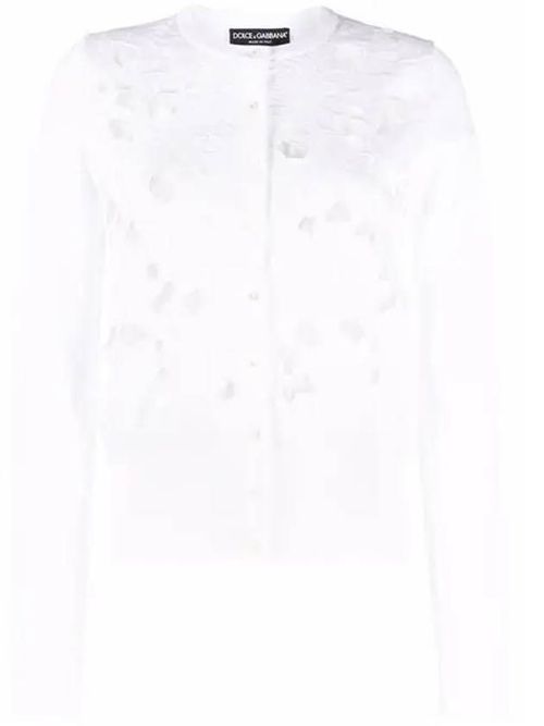 Floral-embroidery openwork cardigan - White